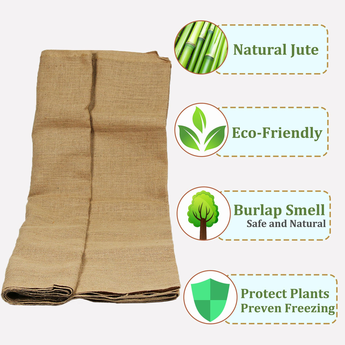 Sunnyglade burlap shrub cover guards plants from frost while allowing airflow.