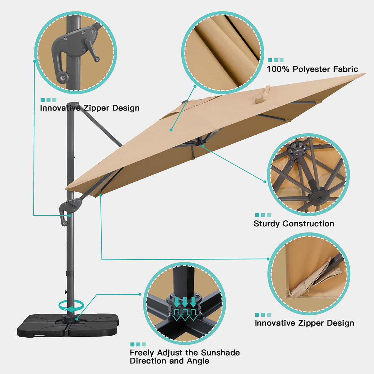 Sunnyglade cantilever frame assembly enables quick setup on busy patios.