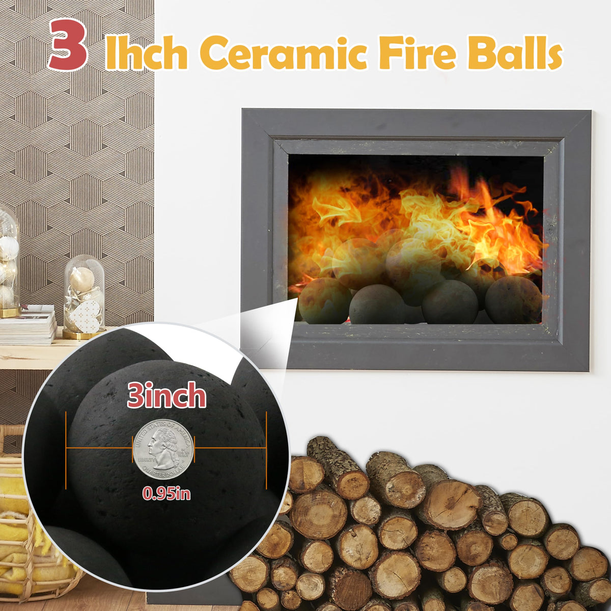 Sunnyglade ceramic fire balls 15pcs black enhance indoor fireplaces with modern décor