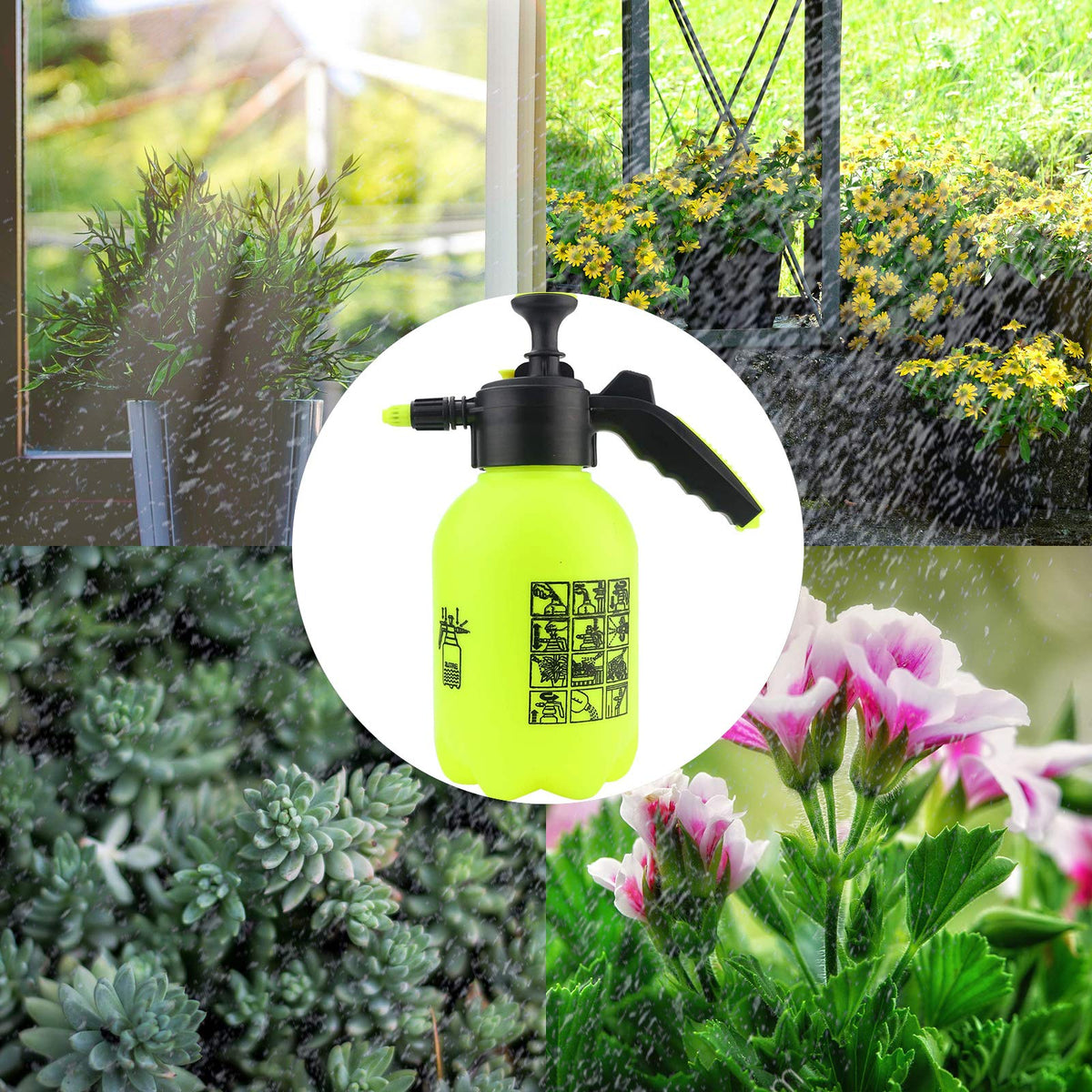 Sunnyglade sprayer used indoors and outdoors for plants, cleaning, and weed control.