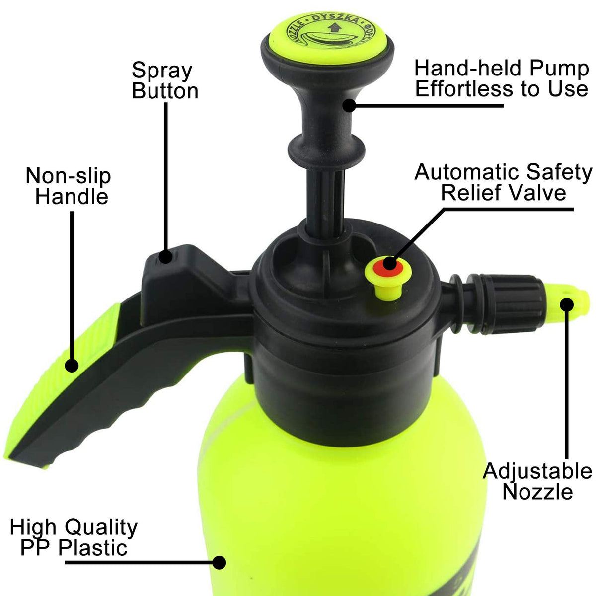 Sunnyglade hand-held sprayer demonstrates one-hand operation for quick yard work.