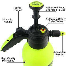 Sunnyglade hand-held sprayer demonstrates one-hand operation for quick yard work.