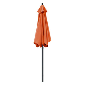 Sunnyglade orange umbrella side view over dining area.