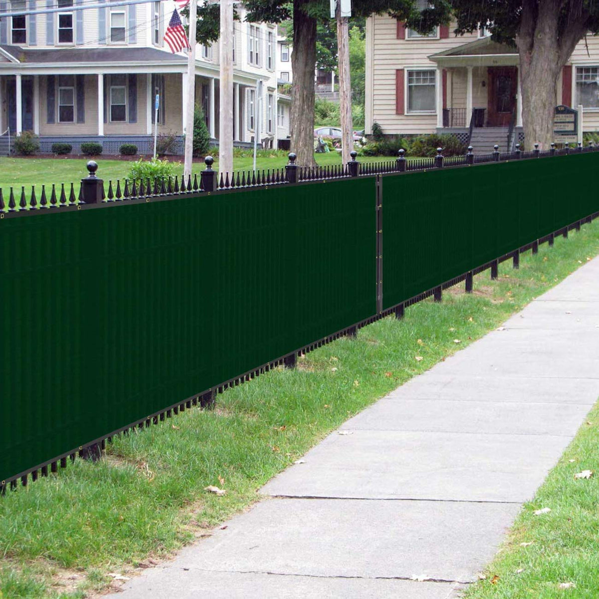 Sunnyglade installation view illustrates easy zip-tie setup on fences