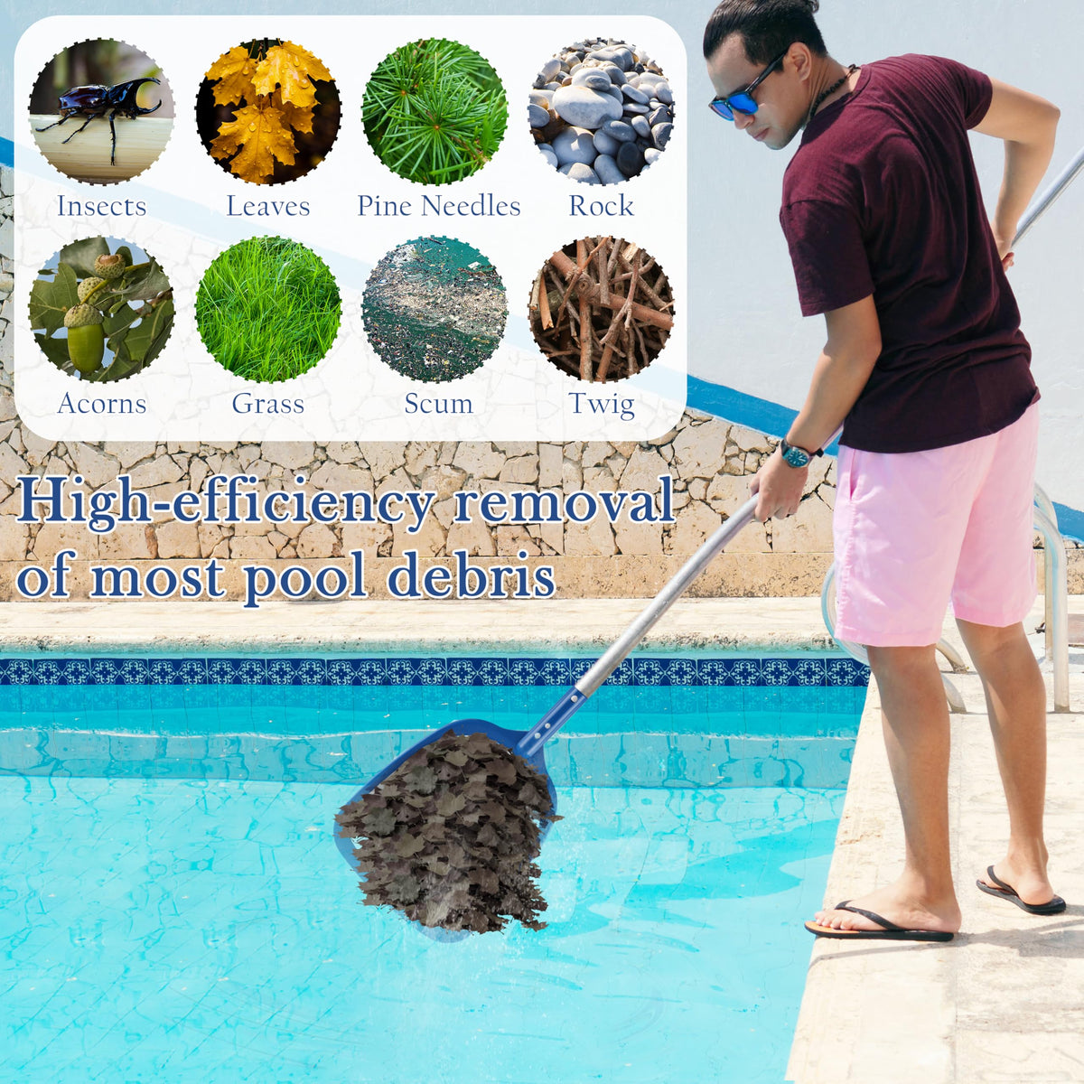 Sunnyglade surface debris net helps keep leaves and insects from water surface.