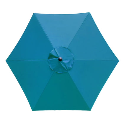 Sunnyglade teal blue 7.5ft umbrella canopy provides patio shade.
