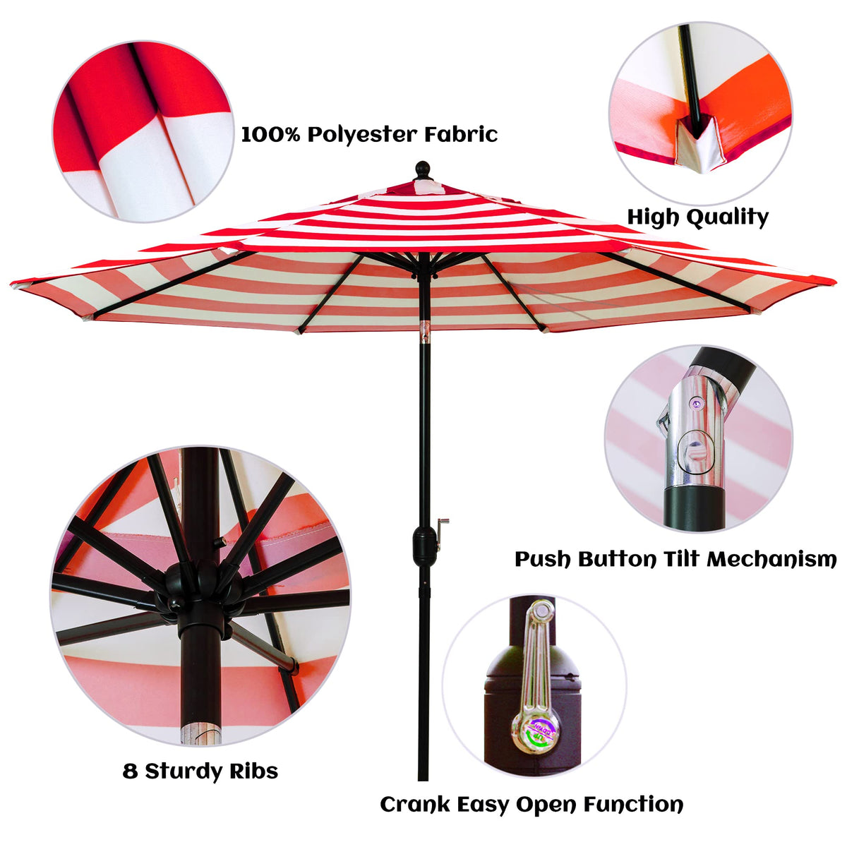 Sunnyglade red and white canopy with wind vent for stability.