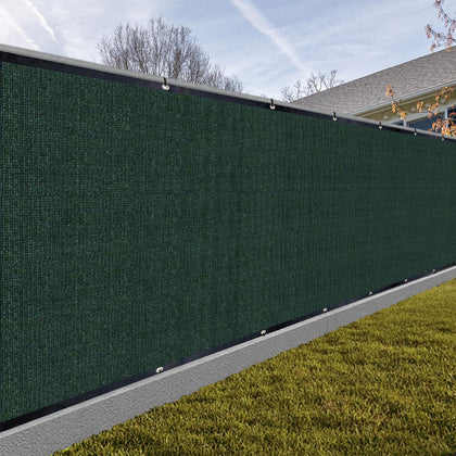 Sunny Guard privacy screen in dark green blocks views while allowing air flow.