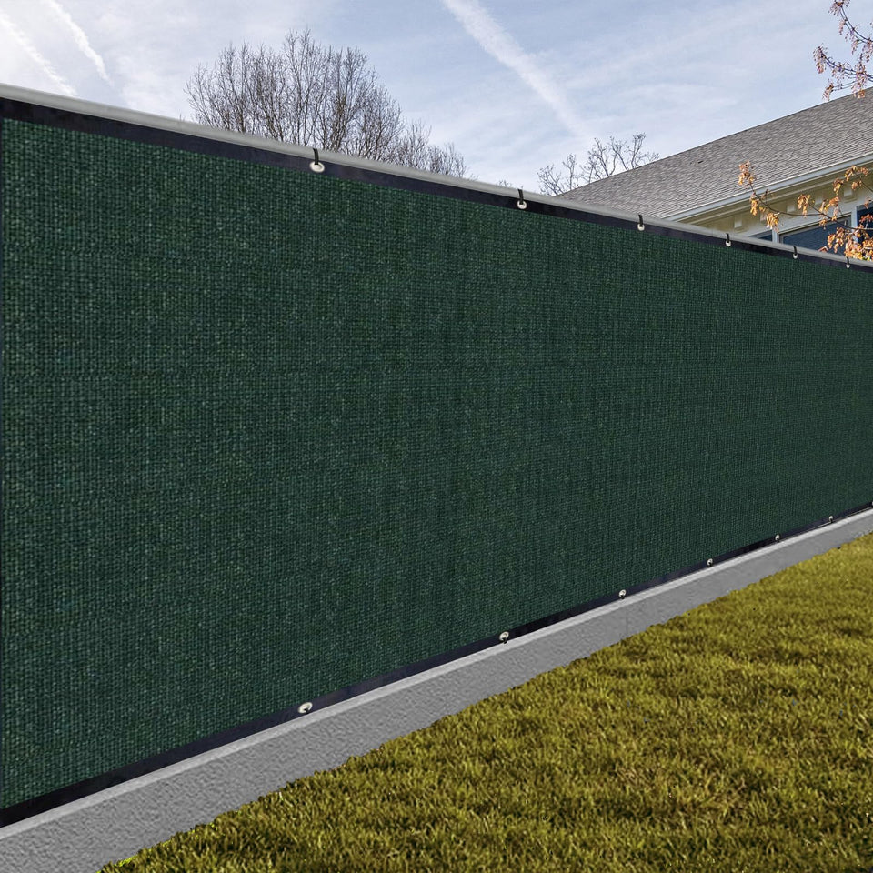 Sunny Guard privacy screen in dark green blocks views while allowing air flow.