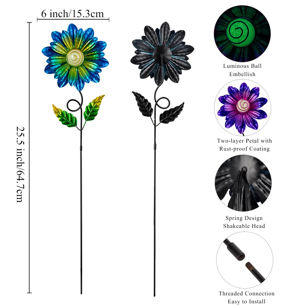 Sunnylight luminous ball glow enhances nighttime garden charm on stakes.