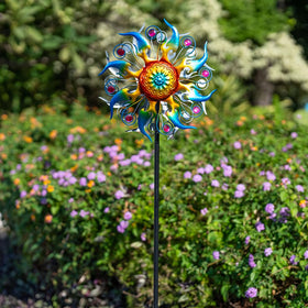 Sunnylight wind spinner garden sculpture enhances curb appeal with motion.