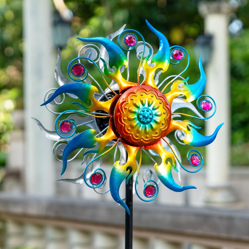 Sunnylight wind spinner features four sturdy stakes for strong grounding.