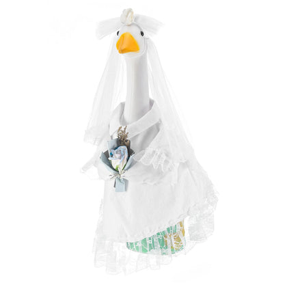 Sunnymove bridal goose outfit on a 23-inch goose wearing a wedding dress for garden decor