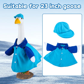 Sunnymove blue goose outfit on a lawn statue for festive curb appeal