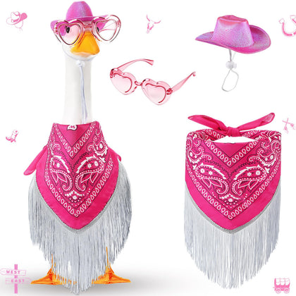Sunnymove disco cowgirl goose outfit with cowboy hat enhances curb appeal.