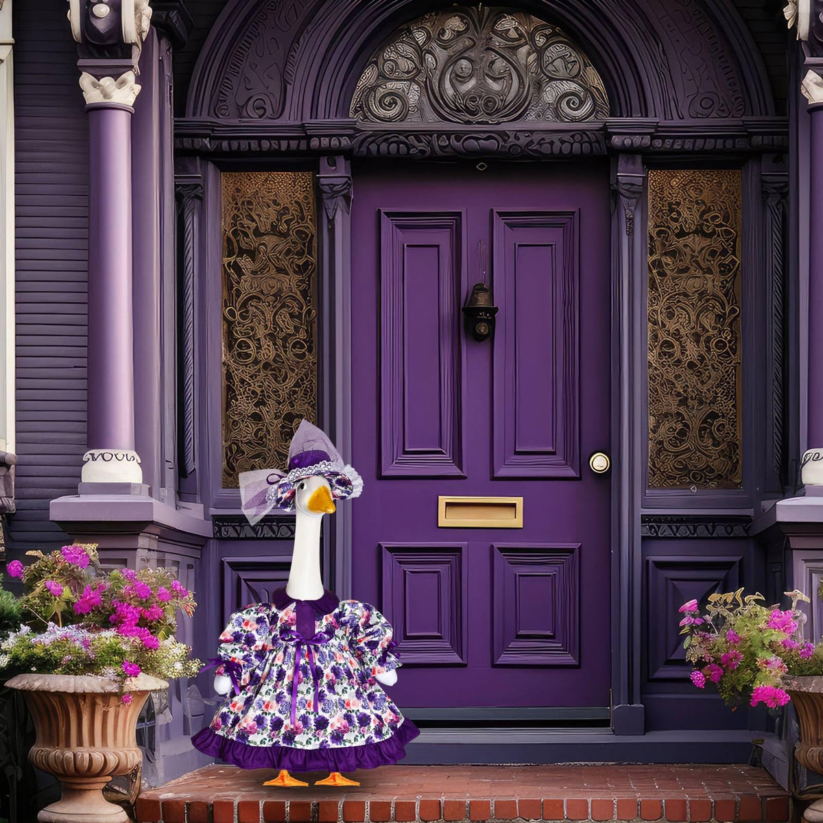 Sunnymove floral goose outfit enhances outdoor decor for patios and lawns