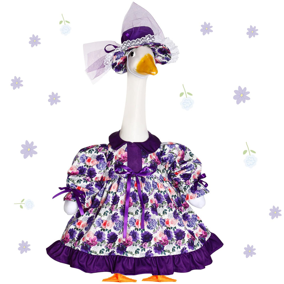 Sunnymove goose outfit purple floral dress for garden statues