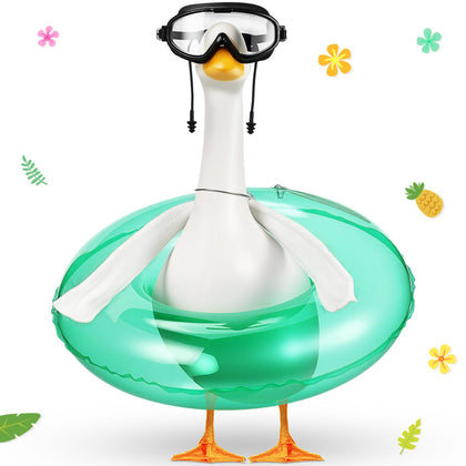 Sunnymove Hawaiian swimming ring adds festive color to porch goose displays.
