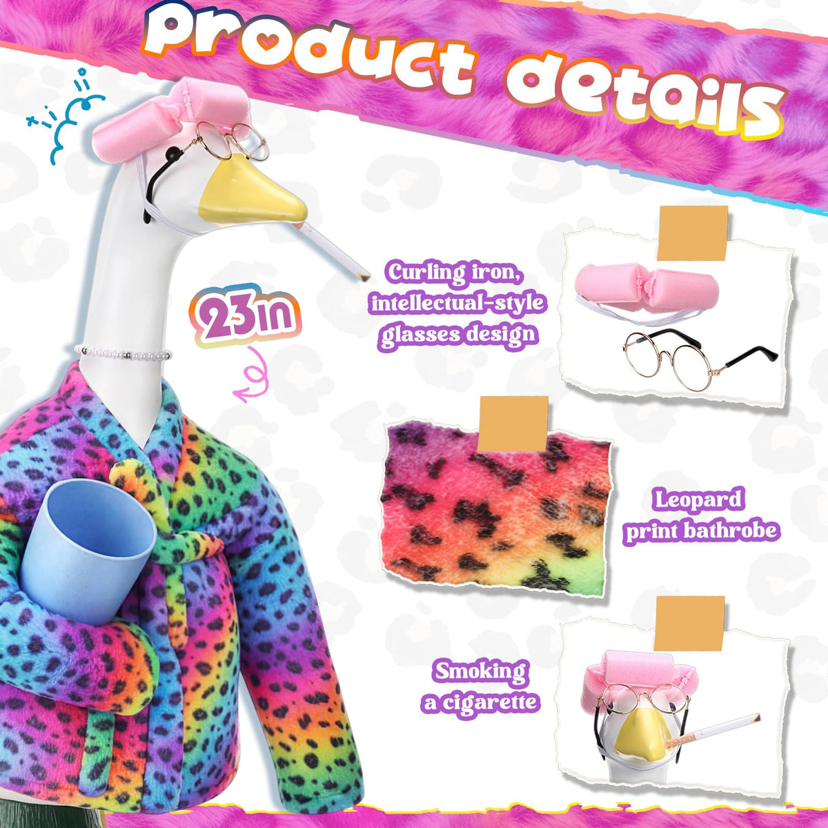 Sunnymove porch goose outfit pink hair rollers highlight playful styling for garden displays