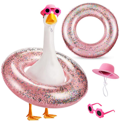 Sunnymove summer goose outfit hat on a garden statue for festive outdoor décor.