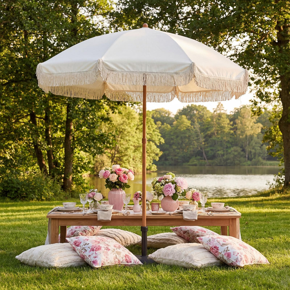 Sunnymove weather-resistant polyester fabric on a sturdy outdoor umbrella.