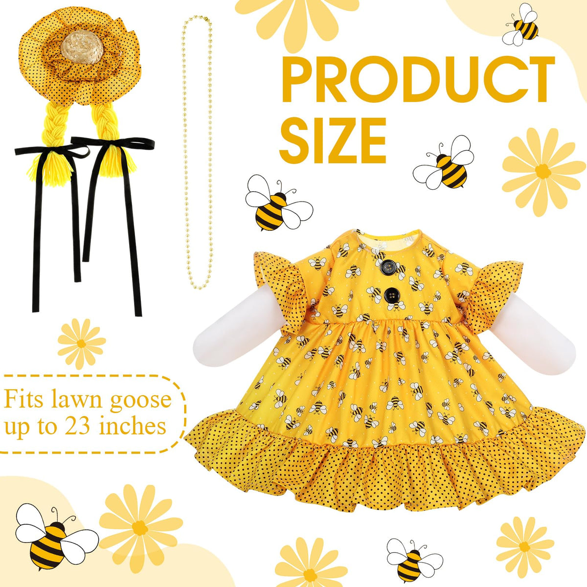 Sunnymove yellow bee goose outfit hat atop goose for festive yard display