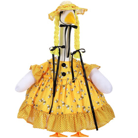 Sunnymove yellow bee goose outfit with skirt on a 23'' goose for spring porch decor