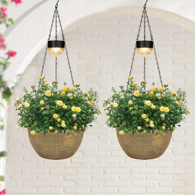 SUNNYPARK 2-pack hanging planters with copper texture for stylish outdoor decor.