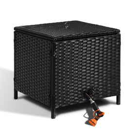 SUNNYPARK decorative hose storage box with lid protects hoses from dirt and sun.