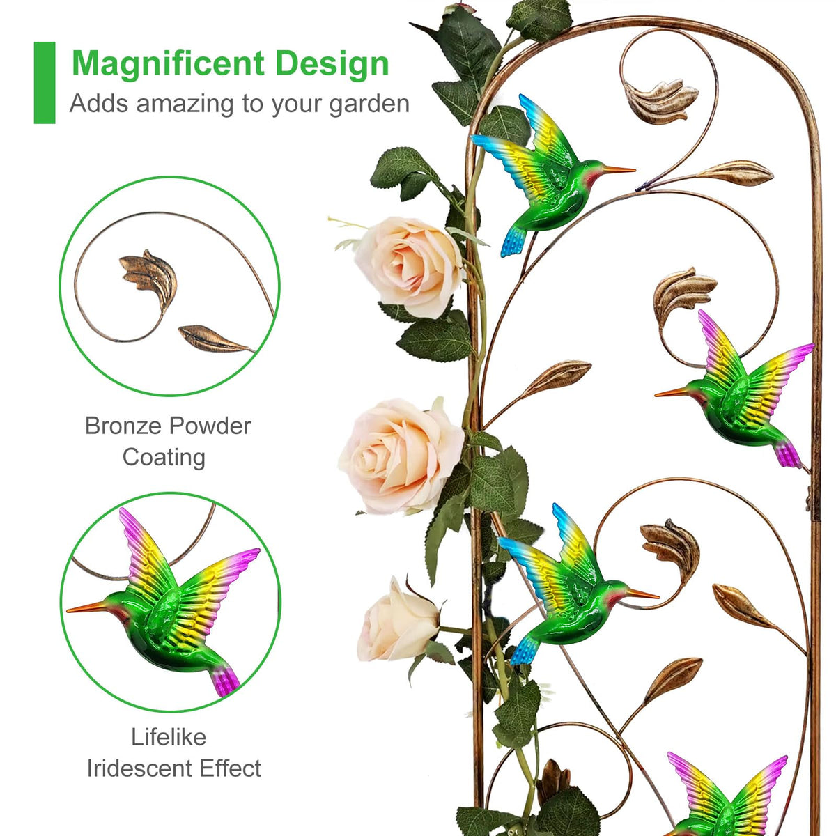SUNNYPARK hummingbird trellis iridescent wings create visual intrigue for plants.