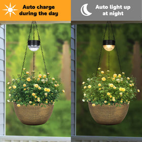 SUNNYPARK plastic planters with metal chains offer weather-resistant setup.