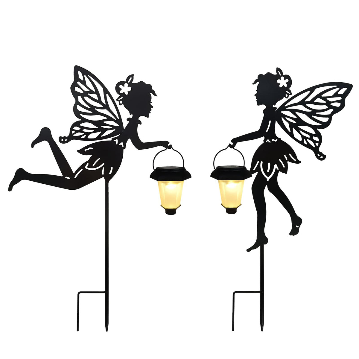 SUNNYPARK two-fairy garden stake adds whimsical yard decor at night.