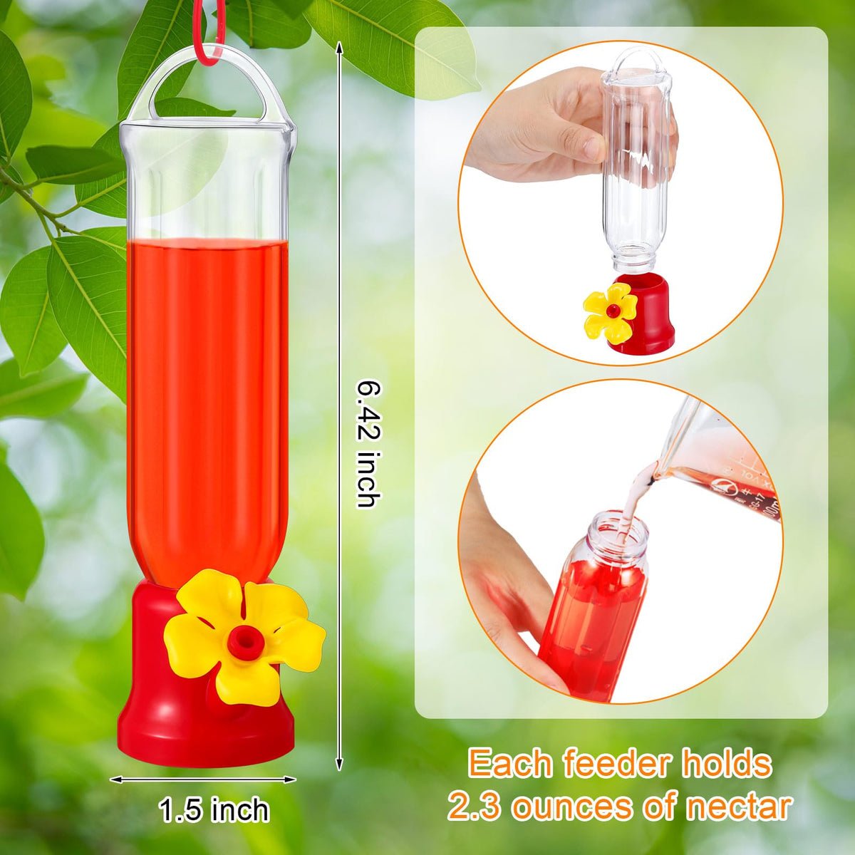 Sunnyray hummingbird feeder with removable red base simplifies filling and prevents leaks
