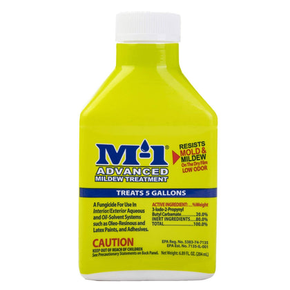 Sunnyside M-1 Advanced Mildewcide bottle for mildew prevention and surface protection in damp spaces.