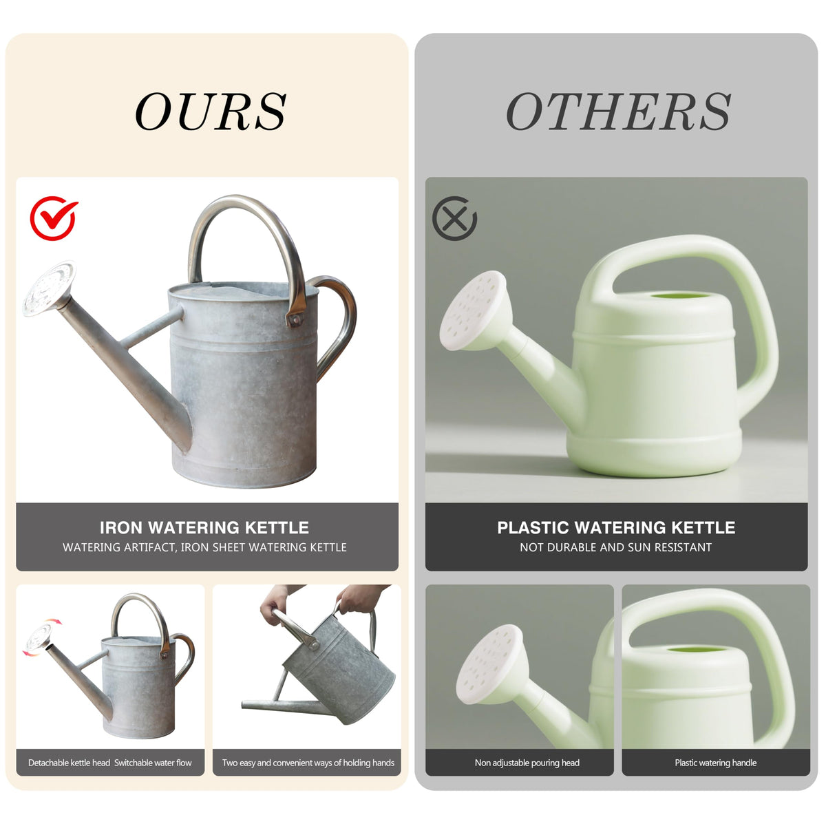 SunnyTong watering can with two comfortable handles for control.