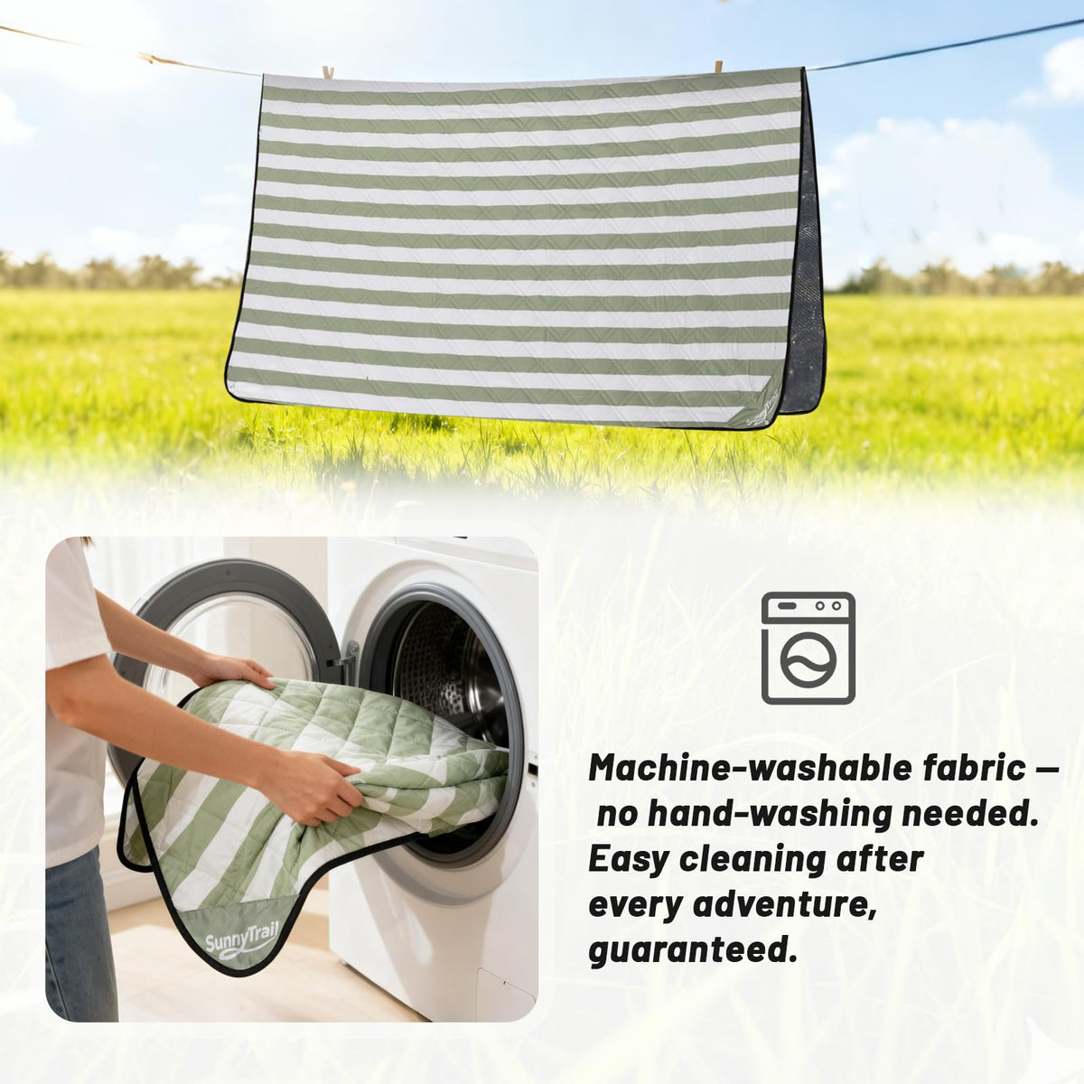 SunnyTrail picnic blanket 80x80 folds compactly for easy transport and storage.