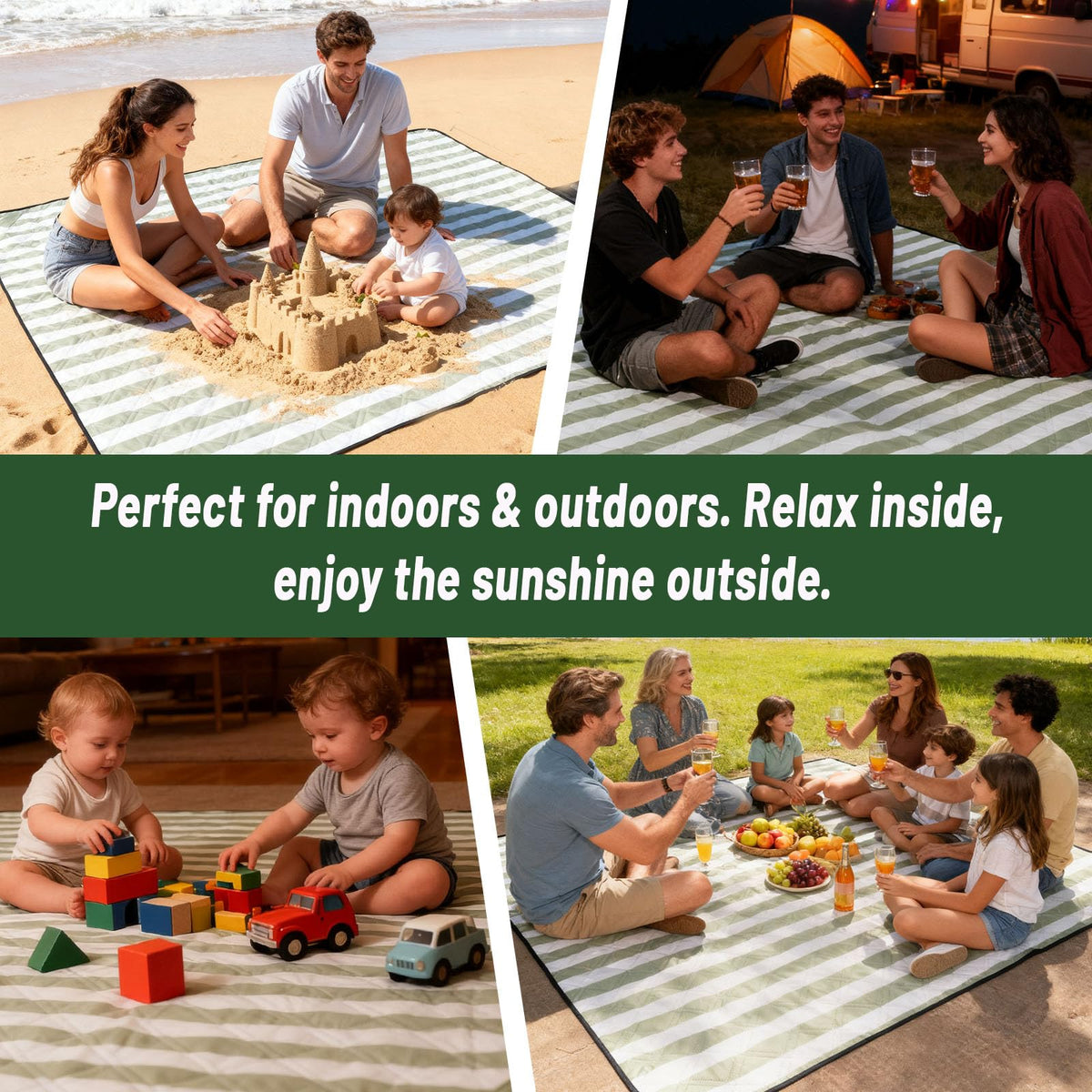 SunnyTrail picnic blanket 80x80 versatile indoor outdoor mat for playtime.