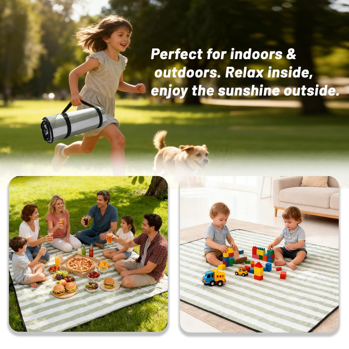 SunnyTrail picnic blanket 80x80 spacious for 4-8 adults at gatherings.
