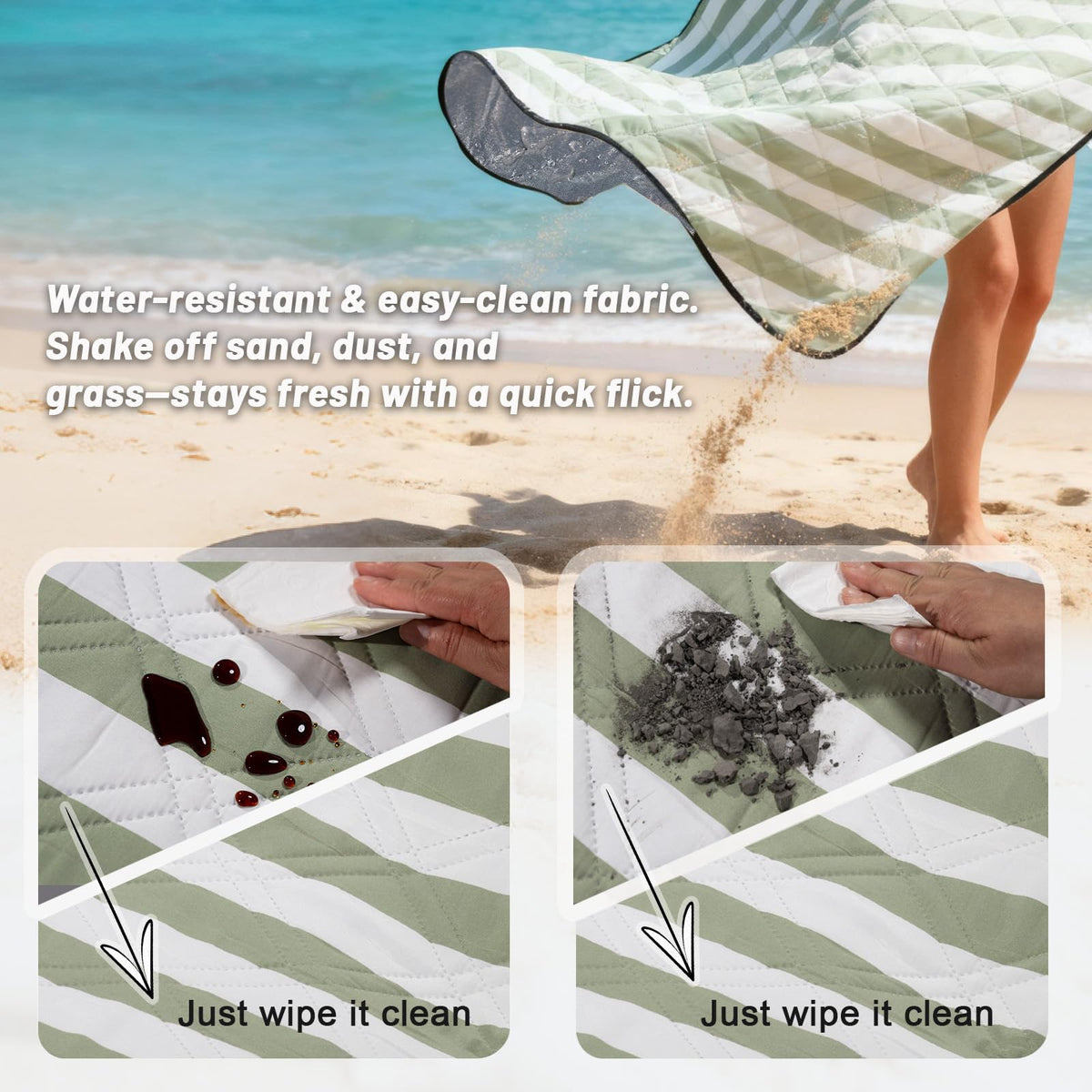 SunnyTrail picnic blanket 80x80 waterproof backing keeps you dry on damp sand.