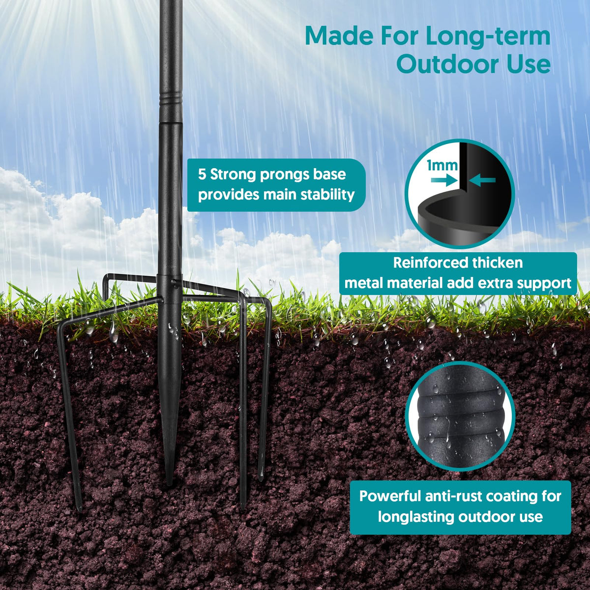 Sunoble adjustable pole assembly enables easy height customization without tools.