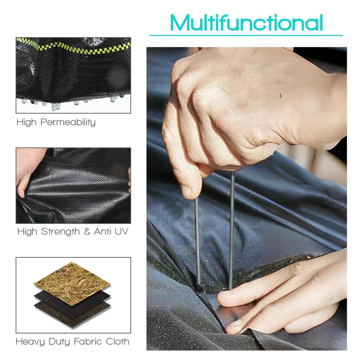 Sunocity easy-cut weed fabric adapts to beds, paths, and patios.