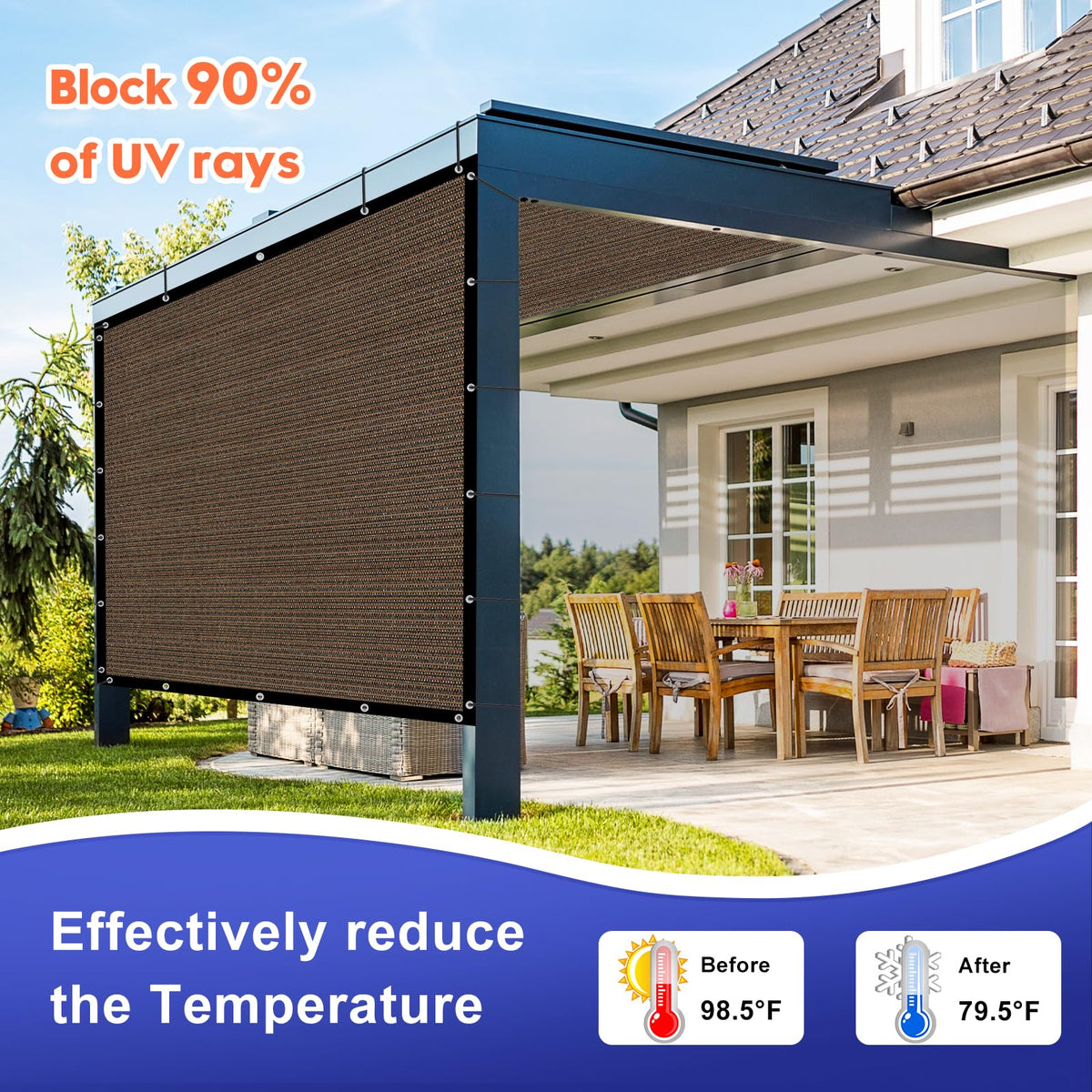 Sunocity privacy screen and windbreak use for outdoor spaces.