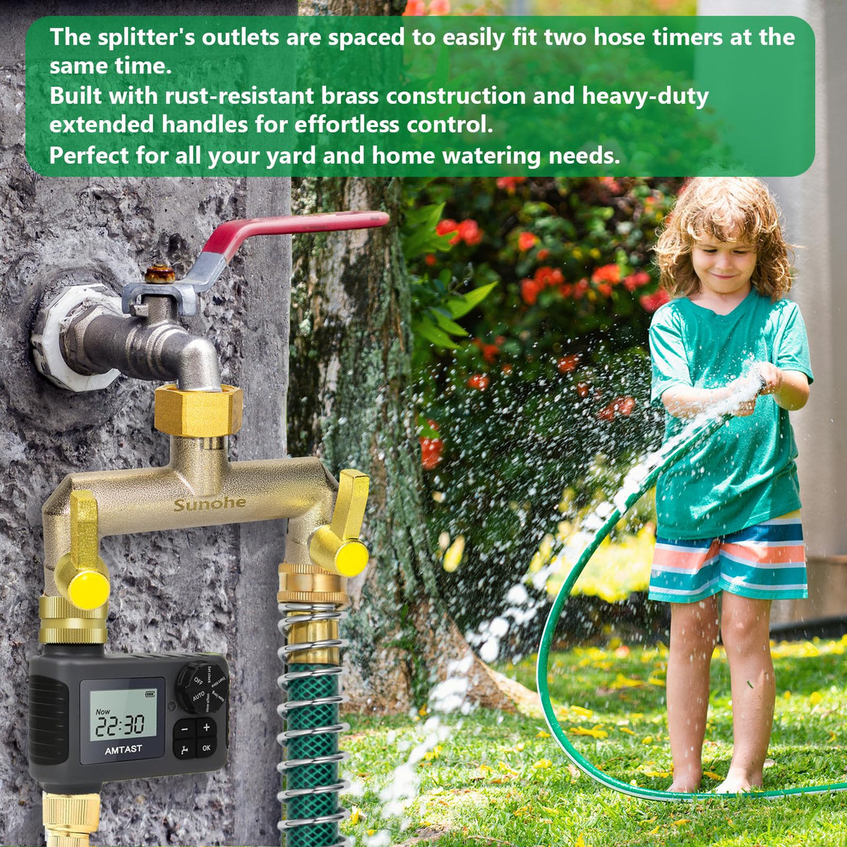 SUNOHE three-quarter inch threaded connection ensures secure hose fit.