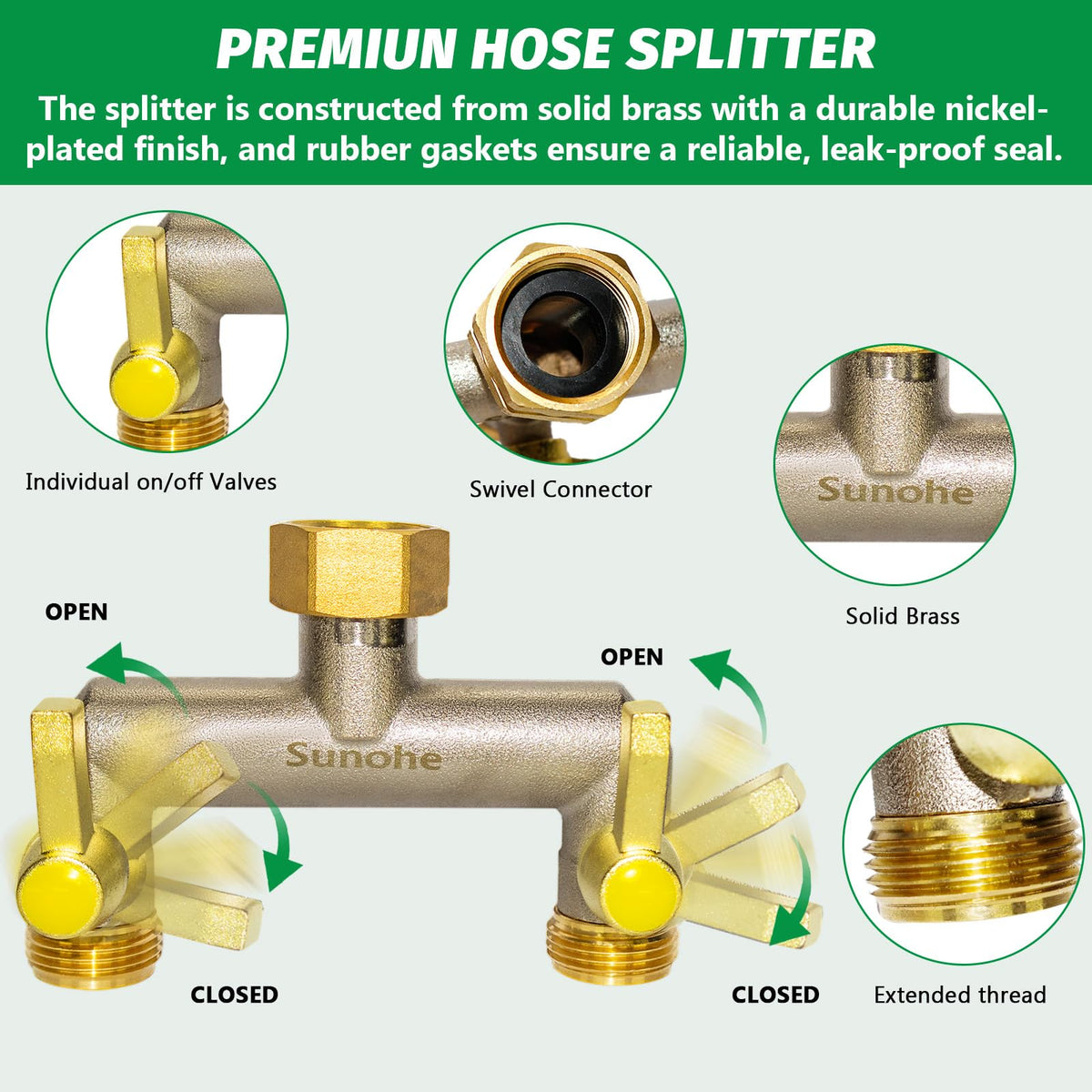 SUNOHE brass nickel plated body emphasizes durable outdoors performance.