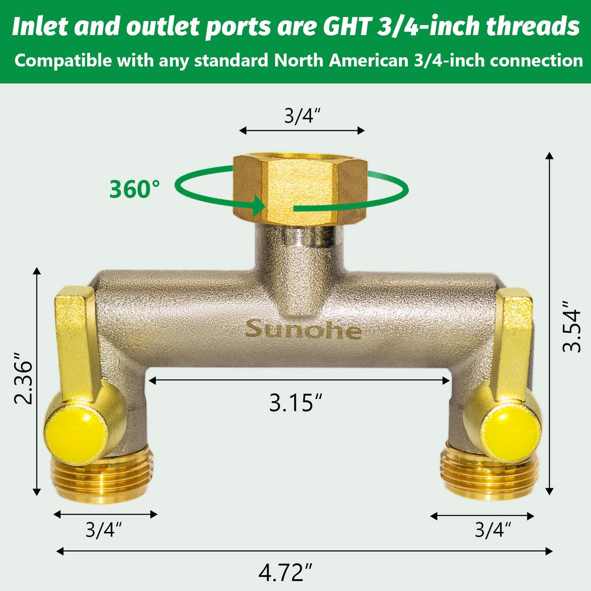 SUNOHE splitter close up on extended metal handle for easy grip.
