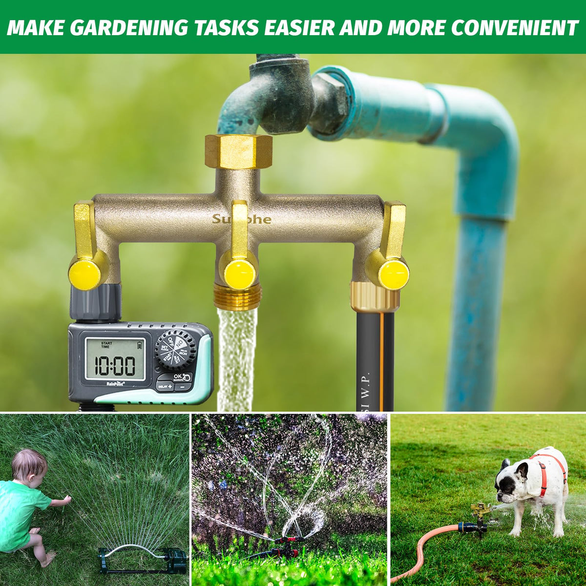 SUNOHE outdoor faucet splitter enables simultaneous watering from a single source