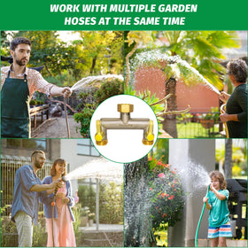 SUNOHE two outlet hose manifold allows simultaneous watering connections.