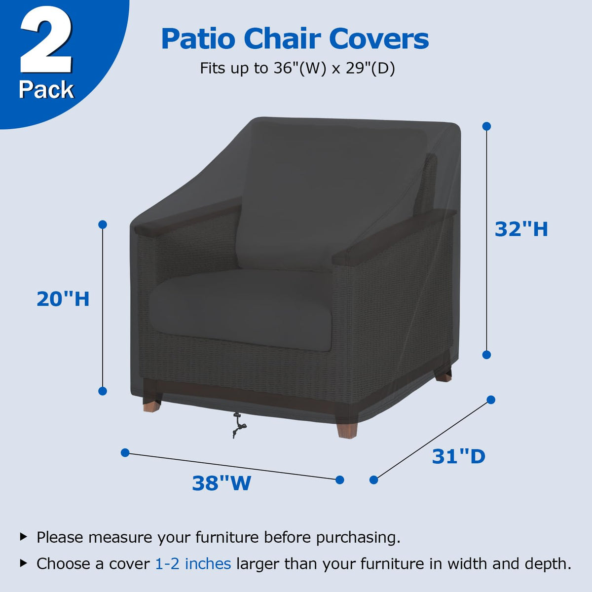 SunPatio chair cover with windproof straps securing a snug fit against gusts