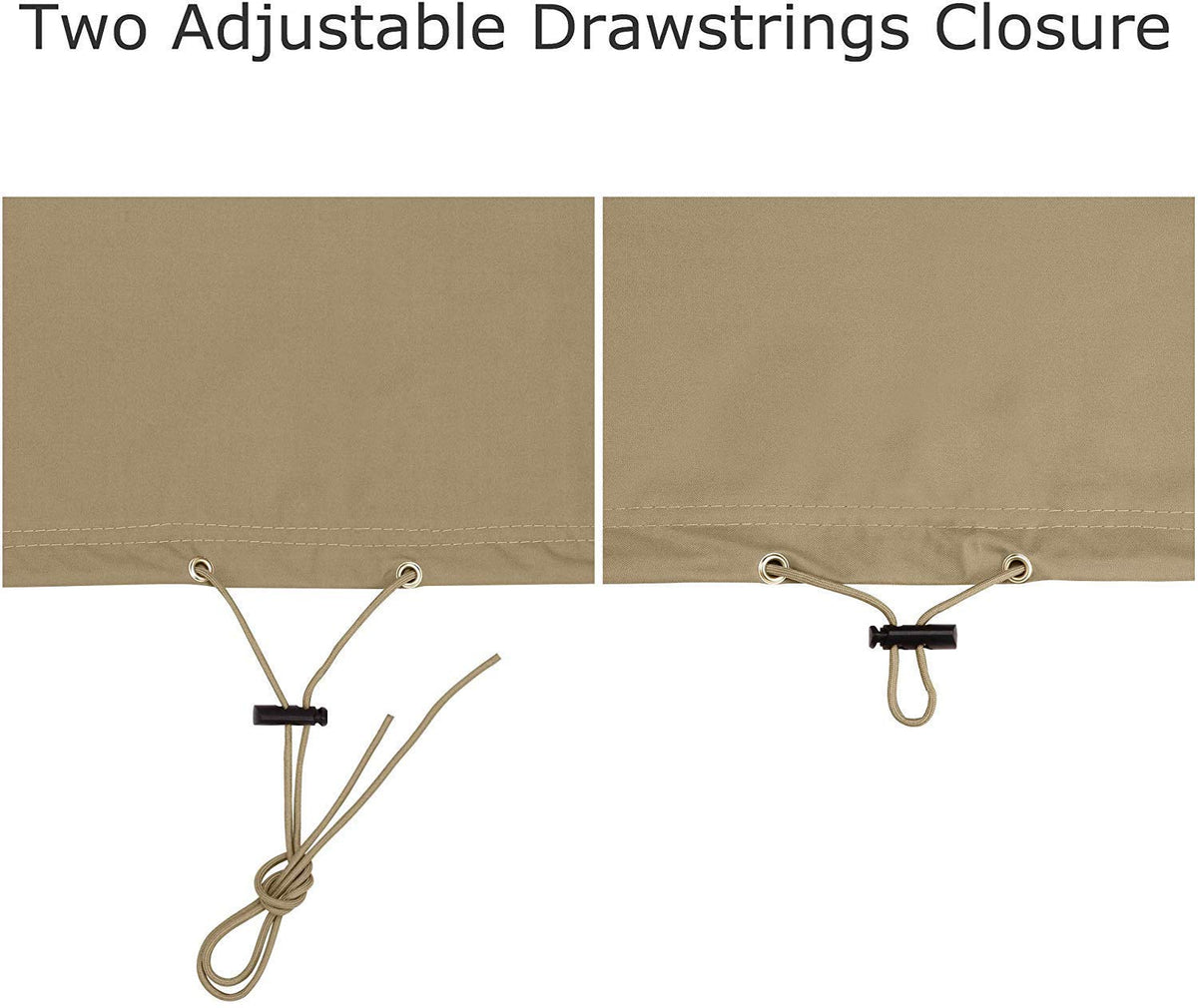 SunPatio FadeStop cover in taupe matches outdoor furniture aesthetics