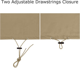 SunPatio FadeStop cover in taupe matches outdoor furniture aesthetics